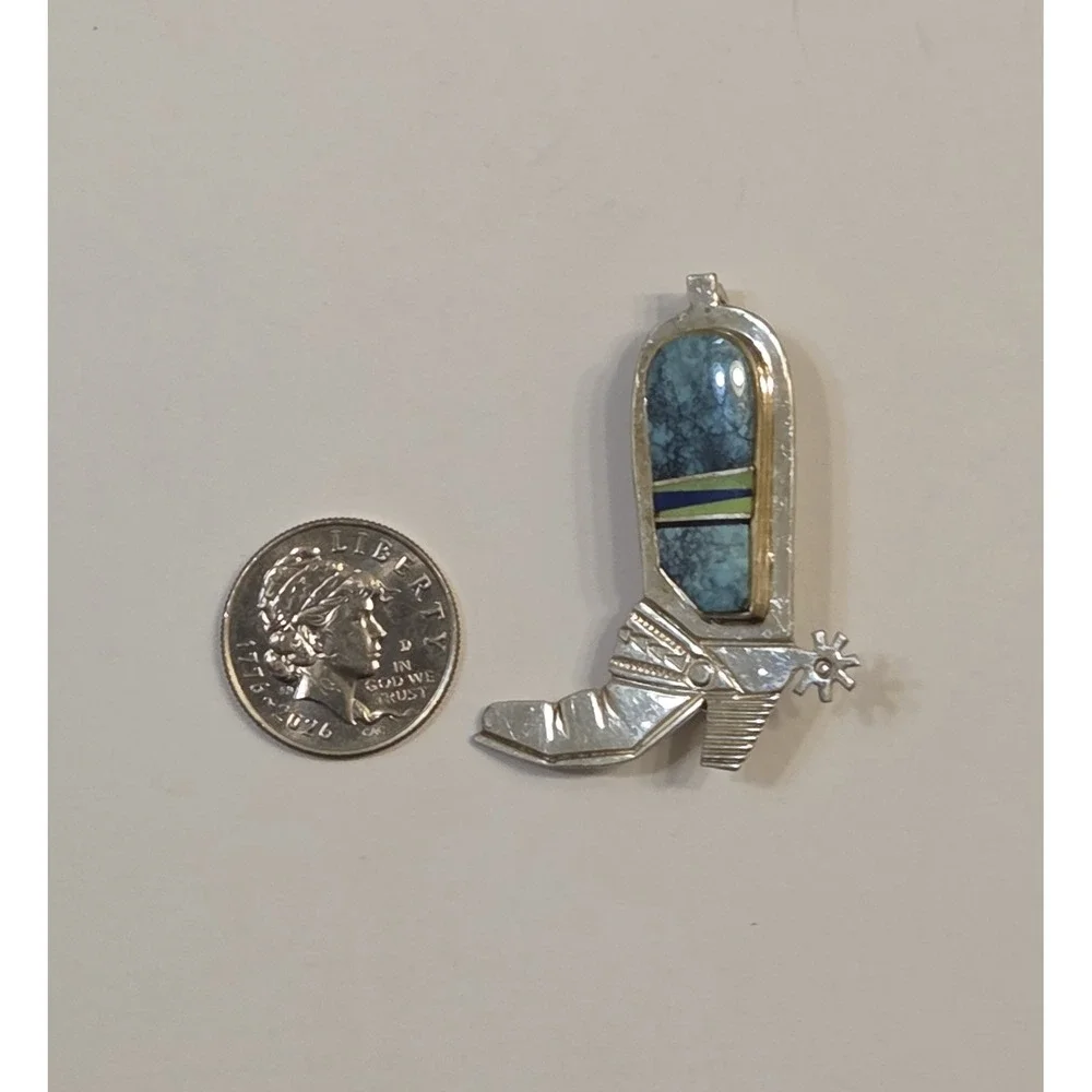 Vintage‎ Robert Vandover Navajo Sterling Silver Turquoise Boot Brooch Signed